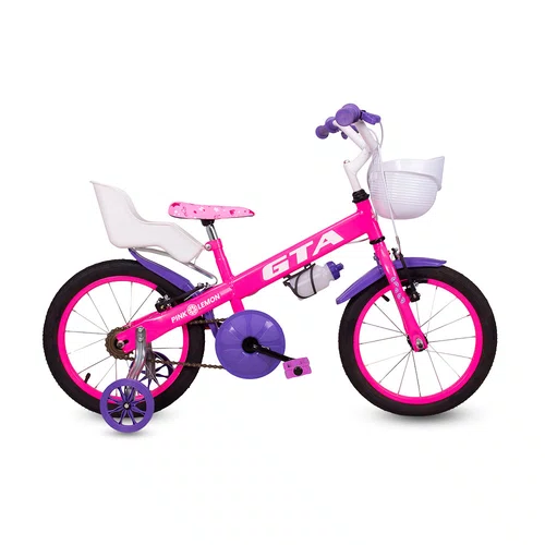 BICICLETA INFANTIL ARO 16 GTA PINK LEMON COM RODINHA