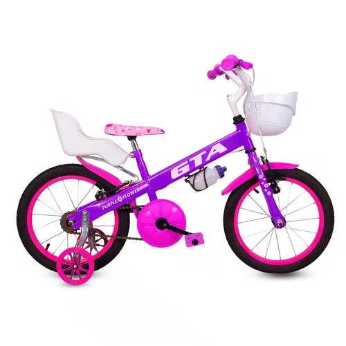 BICICLETA INFANTIL ARO 16 GTA PURPLE FLOWER COM RODINHA