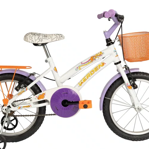 BICICLETA INFANTIL VERDEN LOLLA BRANCO E ROXO  ARO 16