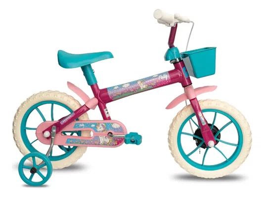 BICICLETA INFANTIL VERDEN PATY ARO 12 PINK E TURQUESA
