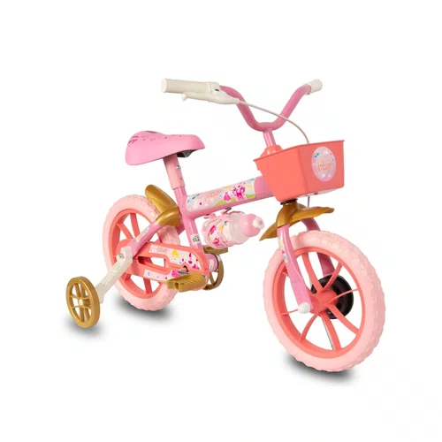 BICICLETA INFANTIL VERDEN PRINCY ARO 12 ROSA E DOURADO