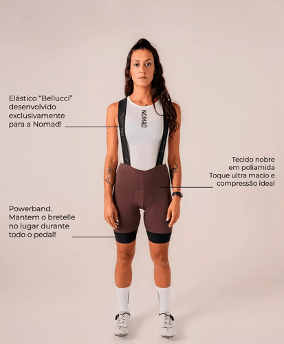BRETELLE CICLISMO FEMININO NOMAD RACING APEX MARROM