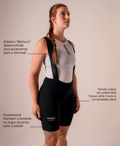 BRETELLE CICLISMO FEMININO NOMAD RACING APEX PRETO