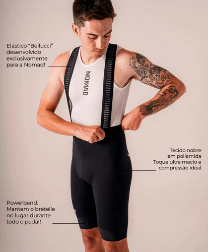 BRETELLE CICLISMO MASCULINO NOMAD RACING APEX PRETO