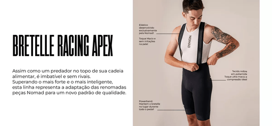 BRETELLE CICLISMO MASCULINO NOMAD RACING APEX PRETO