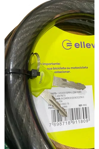CADEADO AÇO 120CM X 25MM COM CHAVE BICICLETA E MOTO ELLEVEN