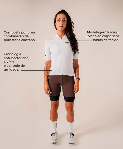 CAMISA DE CICLISMO NOMAD RACING APEX BRANCO FEMININO