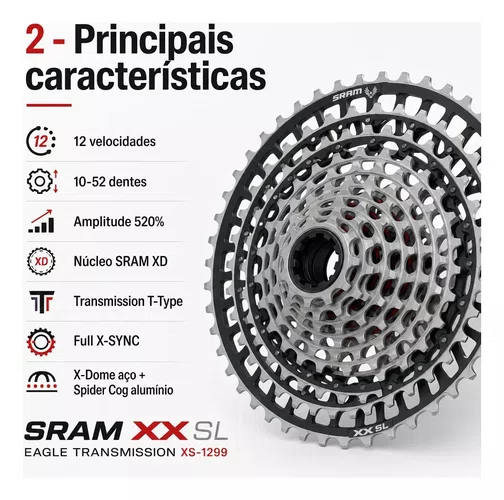 CASSETE SRAM XS-1299 XX SL T-TYPE EAGLE 10-52 12V XD