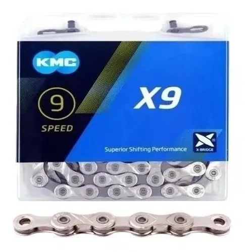 CORRENTE BIKE TRANSMISSÃO KMC X9 9 VELOCIDADES 116L PRATA