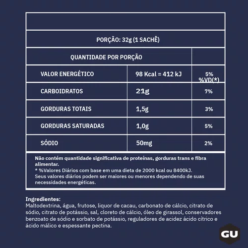 GEL ENERGÉTICO GU CHOCOLATE BELGA SACHÊ 32G