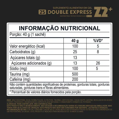 GEL ENERGÉTICO Z2 DOUBLE EXPRESSO SACHÊ 40G 25 CARBS