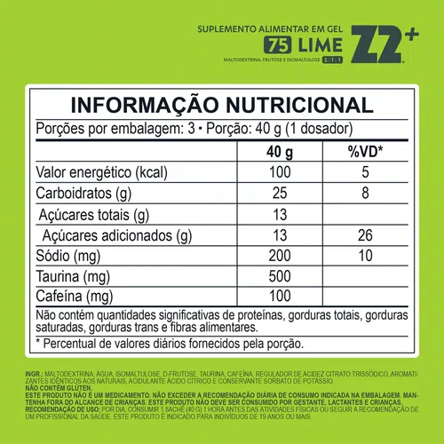 GEL ENERGÉTICO Z2 LIME FLASK 120G 75G CARBOIDRATOS