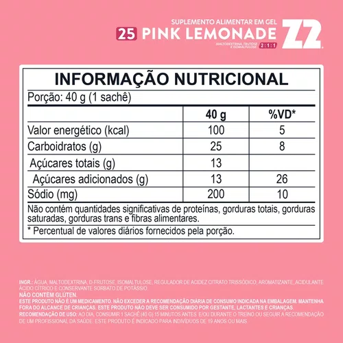 GEL ENERGÉTICO Z2 PINK LEMONADE SACHÊ 40G 25 CARBS