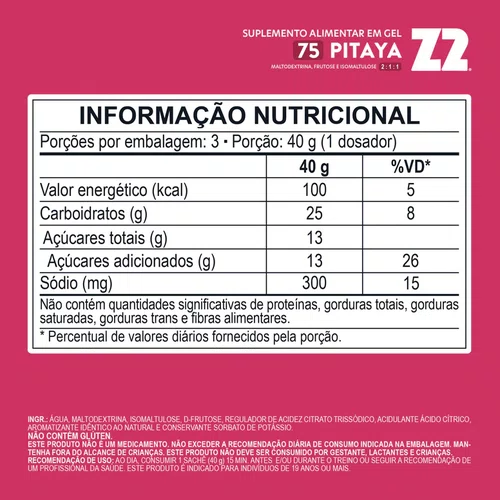 GEL ENERGÉTICO Z2 PITAYA FLASK 120G 75G CARBOIDRATOS