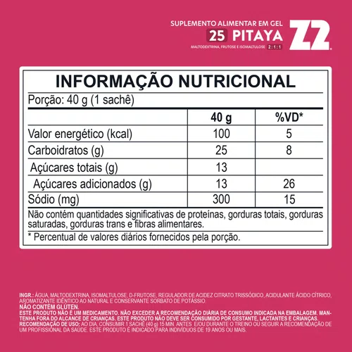 GEL ENERGÉTICO Z2 PITAYA SACHÊ 40G 25 CARBS