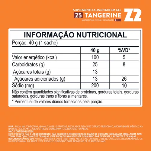 GEL ENERGÉTICO Z2 TANGERINE SACHÊ 40G 25 CARBS