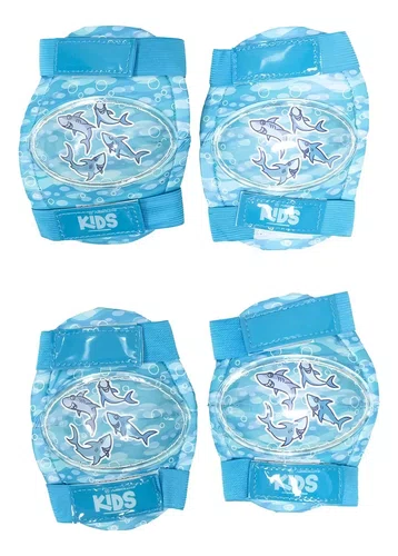 KIT CAPACETE INFANTIL ABSOLUTE KIDS SHAKE TUBARÃO AZUL