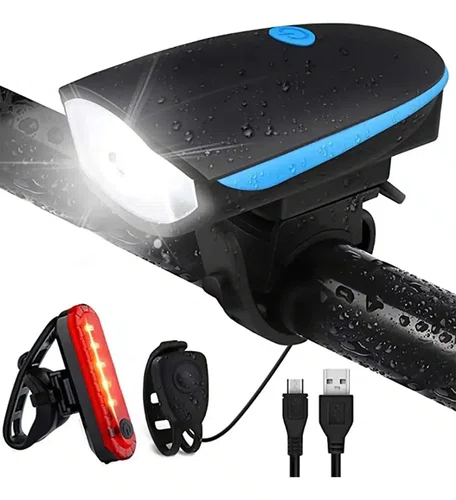 LANTERNA FAROL LED BIKE COM BUZINA RECARREGÁVEL USB SEISA