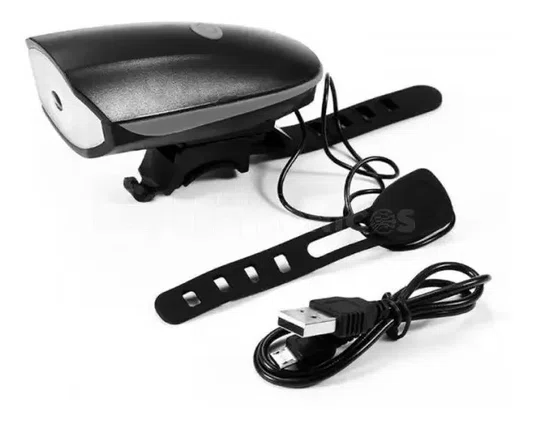 LANTERNA FAROL LED BIKE COM BUZINA RECARREGÁVEL USB SEISA
