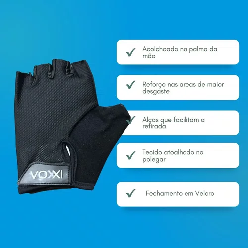 LUVA MEIO DEDO VOXXI COM POLEGAR ACOLCHOADO PRETA 