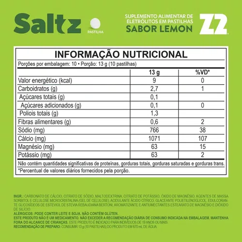 PASTILHA ELETROLÍTICA Z2 SALTZ LEMON LIMÃO 13G