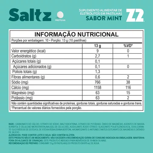 PASTILHA ELETROLÍTICA Z2 SALTZ MINT MENTA 13G