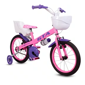BICICLETA INFANTIL ARO 16 GTA FLOWER ROSA E ROXO COM RODINHA