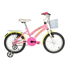 BICICLETA INFANTIL VERDEN LOLLA ROSA E AMARELO  ARO 16