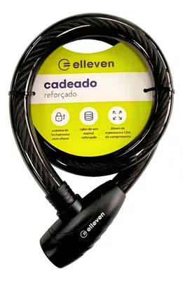 CADEADO AÇO 120CM X 25MM COM CHAVE BICICLETA E MOTO ELLEVEN